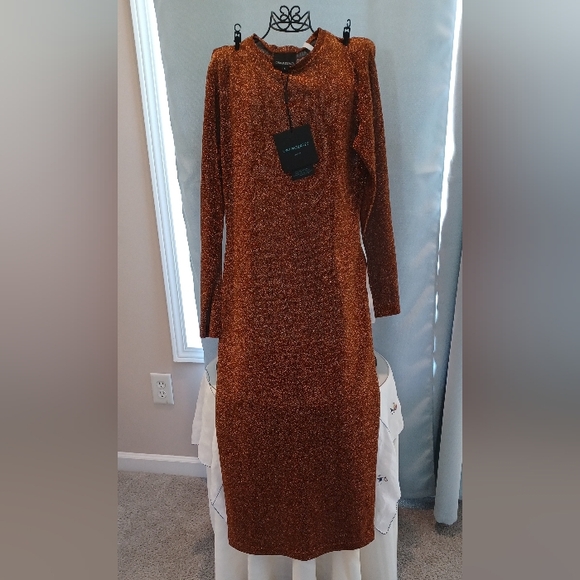 Cynthia Rowley Dresses & Skirts - Cynthia Rowley Glitter Tease Shimmering Metallic Bronze Long Sleeve Maxi Dress